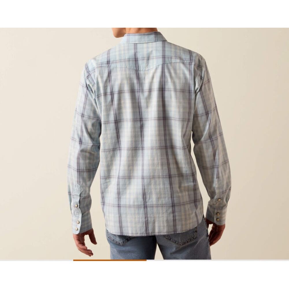 Ariat Men's XXLHarry Retro Light Blue Shadow Plaid Fitted Snap Shirt Western - Picture 3 of 11